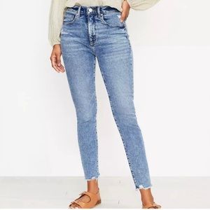 LOFT Distressed High Waist Skinny Ankle Jeans